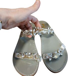 Vero Cuoio Italian Jeweled Sandal  Size 38 US 7 Silver Large Jewels Mule Flats